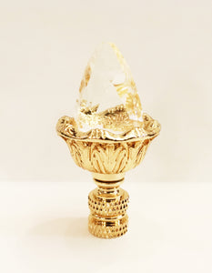 ACANTHUS ACORN w-Crystal Top Lamp Finial, Polished Brass Finish, Highly detailed metal casting