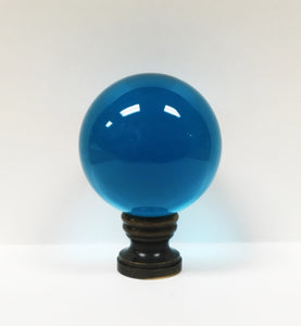 LARGE GLASS ORB-Lamp Finial-AQUA, Solid Brass Base, 3-Finishes