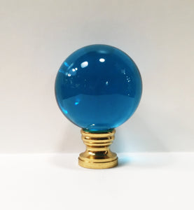 LARGE GLASS ORB-Lamp Finial-AQUA, Solid Brass Base, 3-Finishes