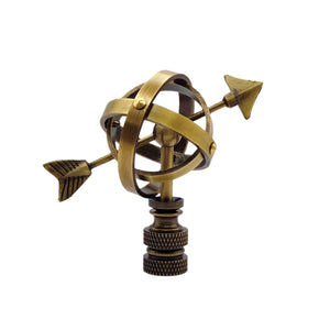 ARMILLARY SUNDIAL Lamp Finial, Aged Brass Finish, Highly detailed metal casting