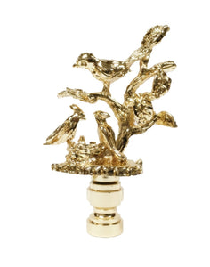 BIRDS IN BRANCHES Lamp Finial-Polished Brass Finish, Highly detailed metal casting