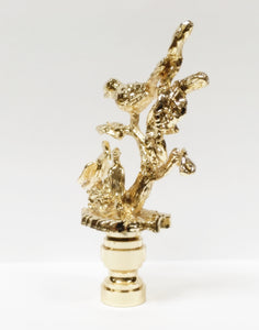 BIRDS IN BRANCHES Lamp Finial-Polished Brass Finish, Highly detailed metal casting