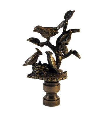 BIRDS IN BRANCHES Lamp Finial-Aged Brass Finish, Highly detailed metal casting
