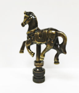 CAROUSEL HORSE Lamp Finial, Aged Brass Finish, Highly detailed metal casting