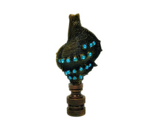 Load image into Gallery viewer, CAST SEA SHELL Lamp Finial with Aqua Rhinestones Aged Brass Finish, Highly detailed metal casting