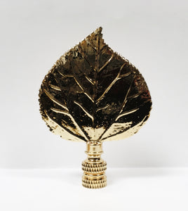 LARGE CAST LEAF Lamp Finial, Polished Brass Finish, Highly detailed metal casting