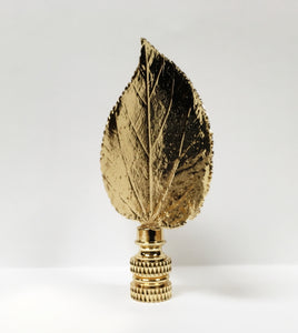 LARGE CAST LEAF Lamp Finial, Polished Brass Finish, Highly detailed metal casting