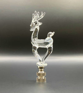 Holiday-Christmas Lamp Finial, Clear GLASS REINDEER-Polished Nickel Base