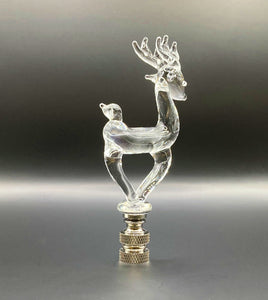 Holiday-Christmas Lamp Finial, Clear GLASS REINDEER-Polished Nickel Base