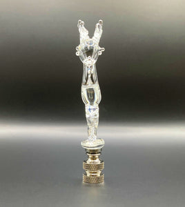 Holiday-Christmas Lamp Finial, Clear GLASS REINDEER-Polished Nickel Base