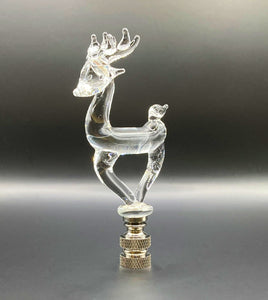 Holiday-Christmas Lamp Finial, Clear GLASS REINDEER-Polished Nickel Base