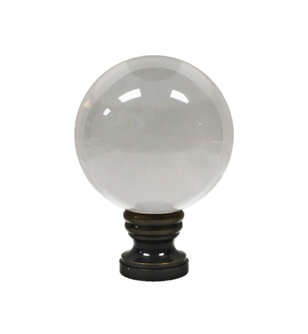 LARGE GLASS ORB-Lamp Finial-CLEAR, Solid Brass Base, 3-Finishes