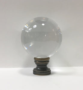 LARGE GLASS ORB-Lamp Finial-CLEAR, Solid Brass Base, 3-Finishes