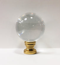 Load image into Gallery viewer, LARGE GLASS ORB-Lamp Finial-CLEAR, Solid Brass Base, 3-Finishes