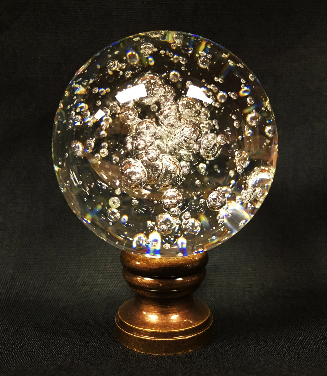 Large Clear BUBBLE GLASS ORB Lamp Finial-on Pedestal Base, AB, PB or CH Finish (1 Pc.)