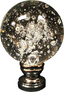 Large Clear BUBBLE GLASS ORB Lamp Finial-on Pedestal Base, AB, PB or CH Finish (1 Pc.)