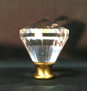 CROWN DIAMOND Optic Glass Crystal Lamp Finial-Chrome or Satin Brass Finish