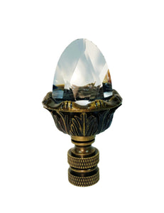 ACANTHUS ACORN w-Crystal Top Lamp Finial, Aged Brass Finish, Highly detailed metal casting
