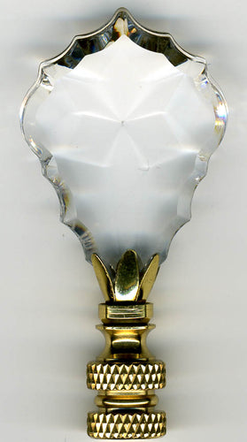 CRYSTAL MAPLE LEAF-Lamp Finial-Small-Clear, Polished Brass Finish