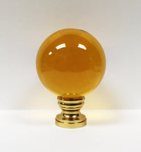 Load image into Gallery viewer, LARGE GLASS ORB-Lamp Finial-DARK AMBER, Solid Brass Base, 3-Finishes