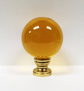 LARGE GLASS ORB-Lamp Finial-DARK AMBER, Solid Brass Base, 3-Finishes