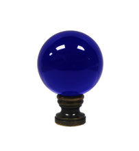 Load image into Gallery viewer, LARGE GLASS ORB-Lamp Finial-DARK BLUE, Solid Brass Base, 3-Finishes