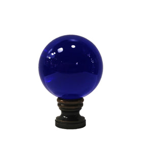 LARGE GLASS ORB-Lamp Finial-DARK BLUE, Solid Brass Base, 3-Finishes