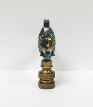Load image into Gallery viewer, TROPICAL FISH W/Aqua rhinestones Lamp Finial-Aged Brass Finish, Highly detailed metal casting