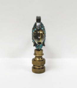 TROPICAL FISH W/Aqua rhinestones Lamp Finial-Aged Brass Finish, Highly detailed metal casting