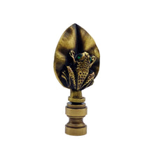 Load image into Gallery viewer, FROG ON LILY PAD Lamp Finial, Aged Brass Finish, Highly detailed metal casting