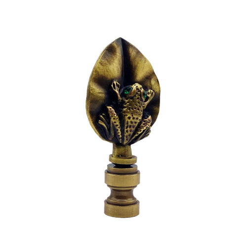 FROG ON LILY PAD Lamp Finial, Aged Brass Finish, Highly detailed metal casting