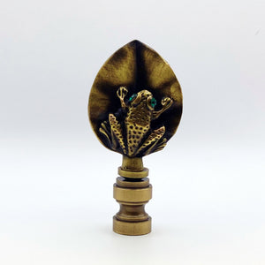 FROG ON LILY PAD Lamp Finial, Aged Brass Finish, Highly detailed metal casting