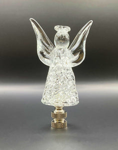Holiday-Christmas Lamp Finial, Clear GLASS ANGEL-Polished Nickel Base