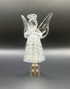 Holiday-Christmas Lamp Finial, Clear GLASS ANGEL-Polished Nickel Base