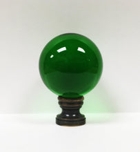 Load image into Gallery viewer, LARGE GLASS ORB-Lamp Finial-GREEN, Solid Brass Base, 3-Finishes