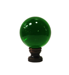 LARGE GLASS ORB-Lamp Finial-GREEN, Solid Brass Base, 3-Finishes