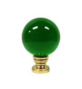 LARGE GLASS ORB-Lamp Finial-GREEN, Solid Brass Base, 3-Finishes