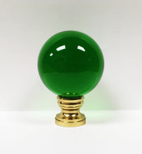 Load image into Gallery viewer, LARGE GLASS ORB-Lamp Finial-GREEN, Solid Brass Base, 3-Finishes