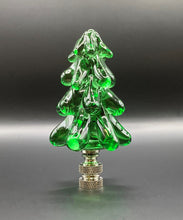 Load image into Gallery viewer, Holiday-Christmas Lamp Finial, GREEN GLASS TREE-Polished Nickel Base