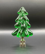 Load image into Gallery viewer, Holiday-Christmas Lamp Finial, GREEN GLASS TREE-Polished Nickel Base