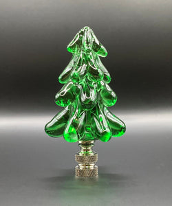Holiday-Christmas Lamp Finial, GREEN GLASS TREE-Polished Nickel Base