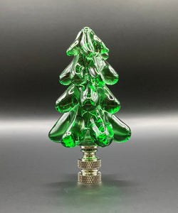 Holiday-Christmas Lamp Finial, GREEN GLASS TREE-Polished Nickel Base