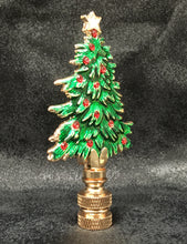 Load image into Gallery viewer, Holiday-Christmas Lamp Finial-CHRISTMAS TREE-Polished Brass/Green Enamel Finish, Detailed metal casting