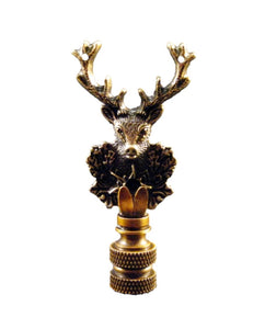 Holiday-Christmas Lamp Finial, DEER HEAD-Aged Brass Finish, Detailed metal casting