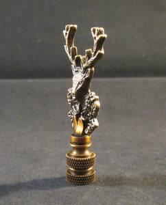 Holiday-Christmas Lamp Finial, DEER HEAD-Aged Brass Finish, Detailed metal casting