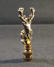 Load image into Gallery viewer, Holiday-Christmas Lamp Finial, DEER HEAD-Aged Brass Finish, Detailed metal casting