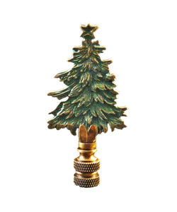 Holiday-Christmas Lamp Finial, CHRISTMAS TREE-Antique Brass/Green Finish, Detailed metal casting