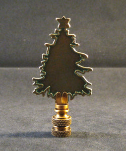 Holiday-Christmas Lamp Finial, CHRISTMAS TREE-Antique Brass/Green Finish, Detailed metal casting