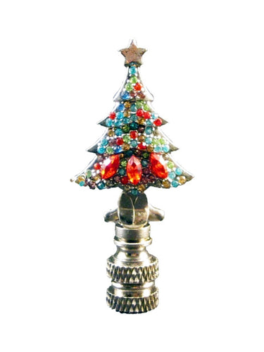 Holiday-Christmas Lamp Finial, RHINESTONE TREE-Antique Silver Finish, Detailed metal casting