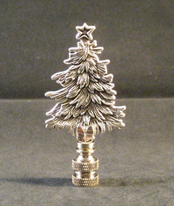 Holiday-Christmas Lamp Finial, CHRISTMAS TREE-Antique Silver Finish, Detailed metal casting
